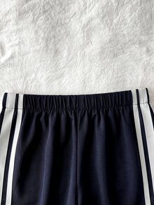 SHEIN 青少年女孩休閒新款秋冬時尚海軍藍與白色條紋長袖拉鍊夾克與長褲2件套返校季秋冬服裝開襟夾克套裝 - 藏蓝色 - 查看 3