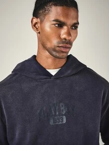PLAYBOY X SUMWON 1953 Varsity Collegiate Print Oversized Pullover Hoodie With Centre Pocket Washed Finish - Blue - View 5