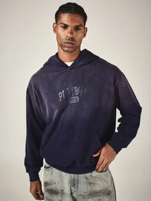 PLAYBOY X SUMWON 1953 Varsity Collegiate Print Oversized Pullover Hoodie With Centre Pocket Washed Finish - Blue - View 4