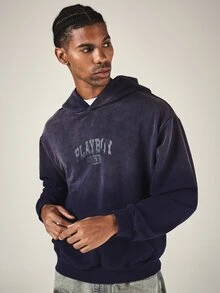PLAYBOY X SUMWON 1953 Varsity Collegiate Print Oversized Pullover Hoodie With Centre Pocket Washed Finish - Blue - View 1