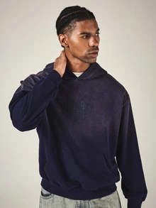 PLAYBOY X SUMWON 1953 Varsity Collegiate Print Oversized Pullover Hoodie With Centre Pocket Washed Finish - Blue - View 6