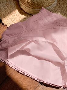 Comfortcana Women's Sweet Romantic Cute Fashion Ruffle Hem Lace Patchwork Skort Brunch Date Night Dusty Pink Autumn - Pink - View 3