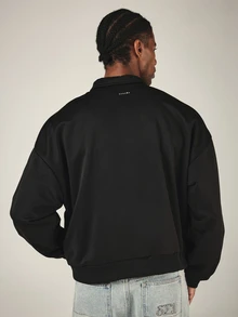 PLAYBOY X SUMWON Varsity Arch Logo Quarter Zip Collared Sweatshirt Oversized Long Sleeve Pullover Top Fall Winter - Black - View 2