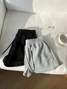 Comfortcana 女士纯色系带简约休闲短裤，日常穿着 - 彩色 - 查看 6
