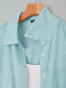 Rusticease Plus Size Long Sleeve Casual Striped Shirt, Fall Women - Mint Blue - View 4