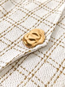 Yalmera Tweed Musim Dingin Wanita Tenun Halus Elegan Bermotif Kotak-kotak - Putih - View 3