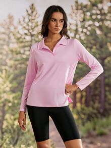 Exploreva Women's Solid Color Casual Versatile Daily Outdoor Long Sleeve T-Shirt - Dusty Pink - View 4