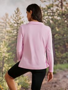 Exploreva Women's Solid Color Casual Versatile Daily Outdoor Long Sleeve T-Shirt - Dusty Pink - View 3