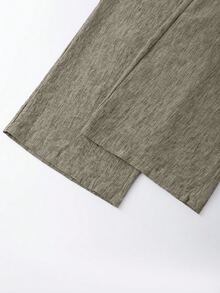 SHEIN Holidaya 女士休闲不对称设计无袖衬衫和褶裥纽扣装饰阔腿裤两件套，适合春夏通勤穿着。 - 綠色 - 查看 3