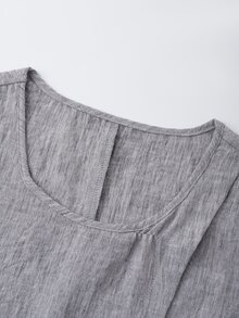 Breezaya Women's Casual Asymmetric Design Sleeveless Shirt And Pleated Button Decorated Wide Leg Pants 2 Pieces Set, Spring/Summer - Grey - View 6