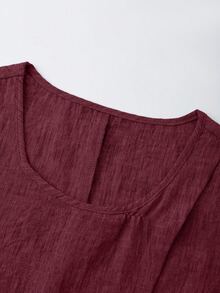 Breezaya Women's Asymmetric Design Sleeveless Shirt And Pleated Button Decor Wide Leg Pants 2-Piece Set, Casual And Comfortable For Spring/Summer Commuting - Burgundy - View 3