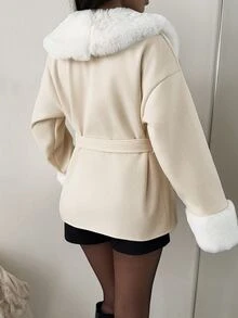 MainGRL Mantel Bulu Wanita yang Modis dan Elegan, Cocok untuk Bepergian Sehari-hari, Kerja, Kembali ke Sekolah, Pakaian Jalanan di Musim Gugur/ Krem - Putih - View 4