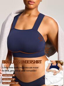 Barelissa Seamless Plus Size Comfortable Wireless Bra Single Piece - Navy Blue - View 4