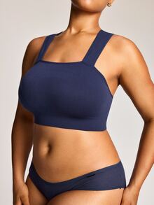 Barelissa Seamless Plus Size Comfortable Wireless Bra Single Piece - Navy Blue - View 8
