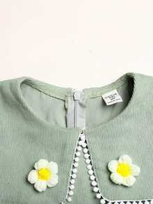SHEIN 少女綠色燈芯絨荷葉邊抓褶腰 A 字洋裝 - 綠色 - 查看 2