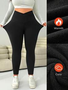 Comfortcana Legging Ketat Wanita Ukuran Besar Warna Polos Kasual Lembut Serbaguna untuk Pemakaian Sehari-hari, Olahraga, Formal, Hitam, Musim Panas - Hitam - View 7
