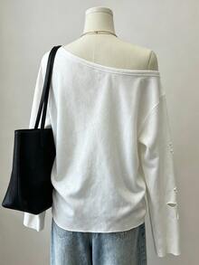 Rovax Women's Distressed Sweatshirt, Casual Fashion Versatile Style - Multicolor - View 2