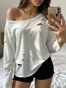 Rovax Women's Distressed Sweatshirt, Casual Fashion Versatile Style - Multicolor - View 4