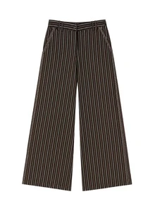 Nöista Celana Panjang Bergaris dengan Potongan Lebar dalam Warna Musim Gugur. Musim Gugur/Musim Dingin, Kasual, Sehari-hari, Nyaman. - Coffee Brown - View 6