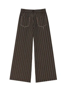 Nöista Celana Panjang Bergaris dengan Potongan Lebar dalam Warna Musim Gugur. Musim Gugur/Musim Dingin, Kasual, Sehari-hari, Nyaman. - Coffee Brown - View 7