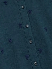 Nöista Blus Bordir Bunga dengan Kerah Bergelombang dan Lengan Mengembang. Musim Gugur/Musim Dingin, Kantor, Kembali ke Sekolah, Natal. - Biru - View 9