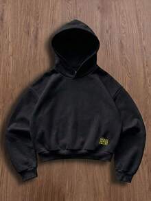 LOONEY TUNES X SHEIN Daypath GOOD VIBES Graphic Men's Black Short Loose Drop Shoulder Hoodie - Black - View 5