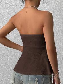 MainGRL Women Brown Knit Tube Top, Summer - Chocolate Brown - View 3