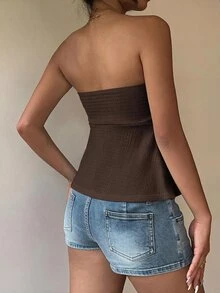 MainGRL Women Brown Knit Tube Top, Summer - Chocolate Brown - View 4