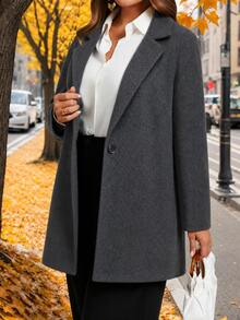 EMERY ROSE Plus-Size Women's Autumn-Winter Woolen Solid-Color Lapel Single-Button Casual Business Versatile Commuter Travel Suit Jacket, Gray For Autumn Outfits. - Dark Grey - View 6