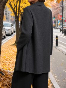 EMERY ROSE Plus-Size Women's Autumn-Winter Woolen Solid-Color Lapel Single-Button Casual Business Versatile Commuter Travel Suit Jacket, Gray For Autumn Outfits. - Dark Grey - View 2