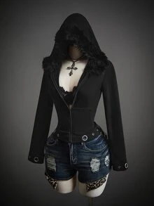 SHEIN ICON Sweatshirt Berkerudung Slim Fit untuk Wanita, Model Musim Gugur - Hitam - View 10