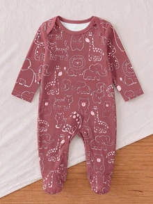 新生兒嬰兒 (隨機 5 件，發貨 1 件) 柔軟舒適新生兒睡衣秋季連身衣，多色可選 (杏色、粉色、卡其色) - 彩色 - 查看 3