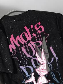 LOONEY TUNES X SHEIN Daypath Men's Colorful Gradient Black Hole Pattern Print Powder-Coated Short Sleeve T-Shirt - Black - View 3