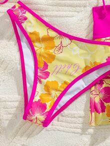 Bellisia Women's Summer Beach Music Festival Flower Pattern Skirt Halter Casual Vacation Style Bikini 3-Piece Set - Multicolor - View 4