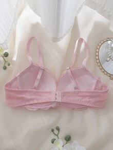 DelicateAllure Pink Underwire Molded Cup High Support Push Up Lift Lace Patchwork Floral Romantic Elegant Women's Bra - Pink - View 2