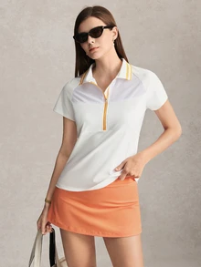 Activina Kaos Polo Olahraga Wanita Lengan Pendek dengan Resleting Setengah - Jeruk - View 7
