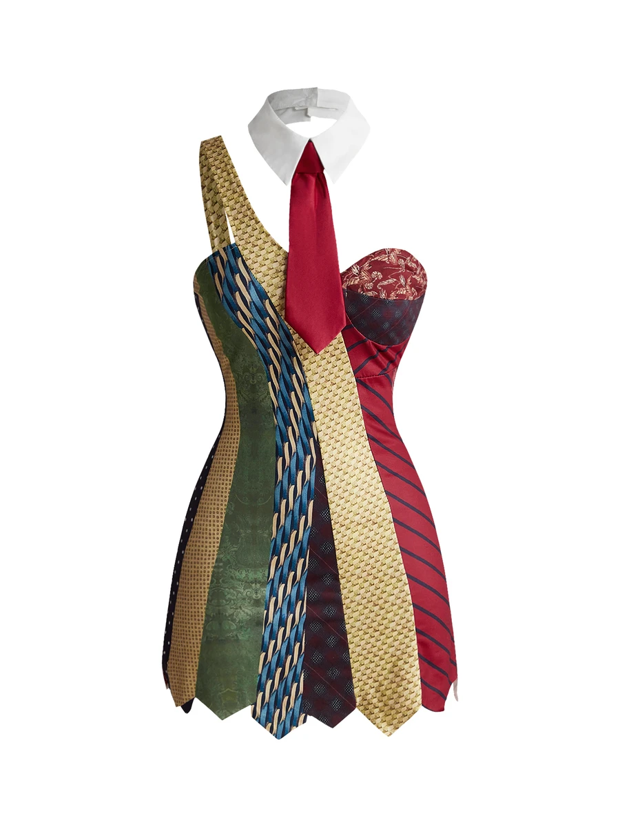 ROMWE Hippie Tie-Neck Patchwork Design Vintage Camisole Mini Streetwear Dress For Women - Multicolor - View 1