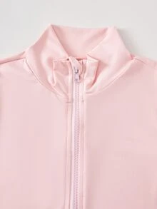 SHEIN Girly Athletic Casual Pink 3 Pieces Set, Autumn Outfits, Stand Collar Jacket + Camisole + Leggings, Complete Daily Outfit. Slim Fit Gym Workout - Pink - View 5