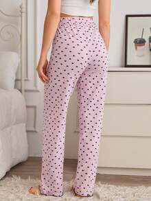 SHEIN PLUS SIZE Cotton Rib Knit Black Pink With Contrast Colour Heart Pattern Wfake Drawstring Detail Lo Bridal Night Winter - Multicolor - View 5