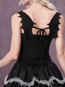ROMWE Dark Gothic Halloween Outfit Little Devil Bat Wings Design Fitted Women's Tank Top - Black - View 1