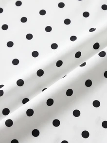 SHEIN PETITE CURVE Celana Panjang Wanita Ukuran Besar Musim Semi/Panas Longgar Kasual Serbaguna untuk Sehari-hari, Motif Polkadot, Desain Trim Renda Kontras - Hitam dan Putih - View 3