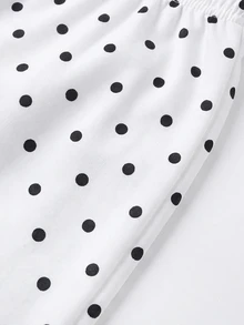 SHEIN PETITE CURVE Celana Panjang Wanita Ukuran Besar Musim Semi/Panas Longgar Kasual Serbaguna untuk Sehari-hari, Motif Polkadot, Desain Trim Renda Kontras - Hitam dan Putih - View 4