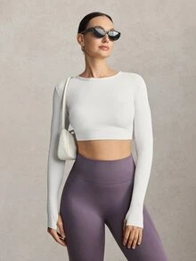 Activina Kaos Olahraga Kasual Tanpa Punggung Warna Polos untuk Wanita, Cocok untuk Pemakaian Sehari-hari - Aprikot - View 6