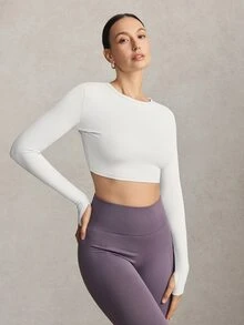 Activina Kaos Olahraga Kasual Tanpa Punggung Warna Polos untuk Wanita, Cocok untuk Pemakaian Sehari-hari - Aprikot - View 2