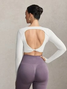 Activina Kaos Olahraga Kasual Tanpa Punggung Warna Polos untuk Wanita, Cocok untuk Pemakaian Sehari-hari - Aprikot - View 3