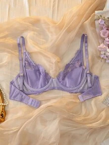 DelicateAllure Purple Underwire Push-Up Lace Patchwork Romantic Classic Women's Bra - Purple - View 2