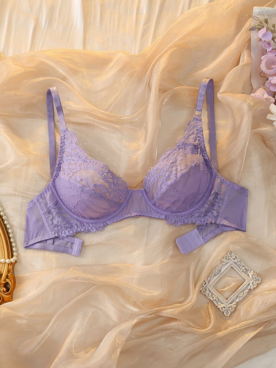 DelicateAllure Purple Underwire Push-Up Lace Patchwork Romantic Classic Women's Bra - Purple - View 1