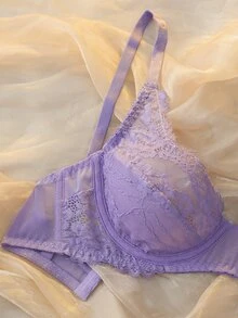DelicateAllure Purple Underwire Push-Up Lace Patchwork Romantic Classic Women's Bra - Purple - View 5