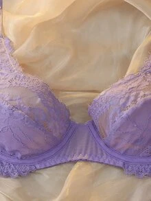 DelicateAllure Purple Underwire Push-Up Lace Patchwork Romantic Classic Women's Bra - Purple - View 4