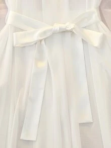 DelicateAllure White Mesh & Lace Patchwork Ruffle Hem Sheer Romantic Sexy Women's Nightgown - White - View 3